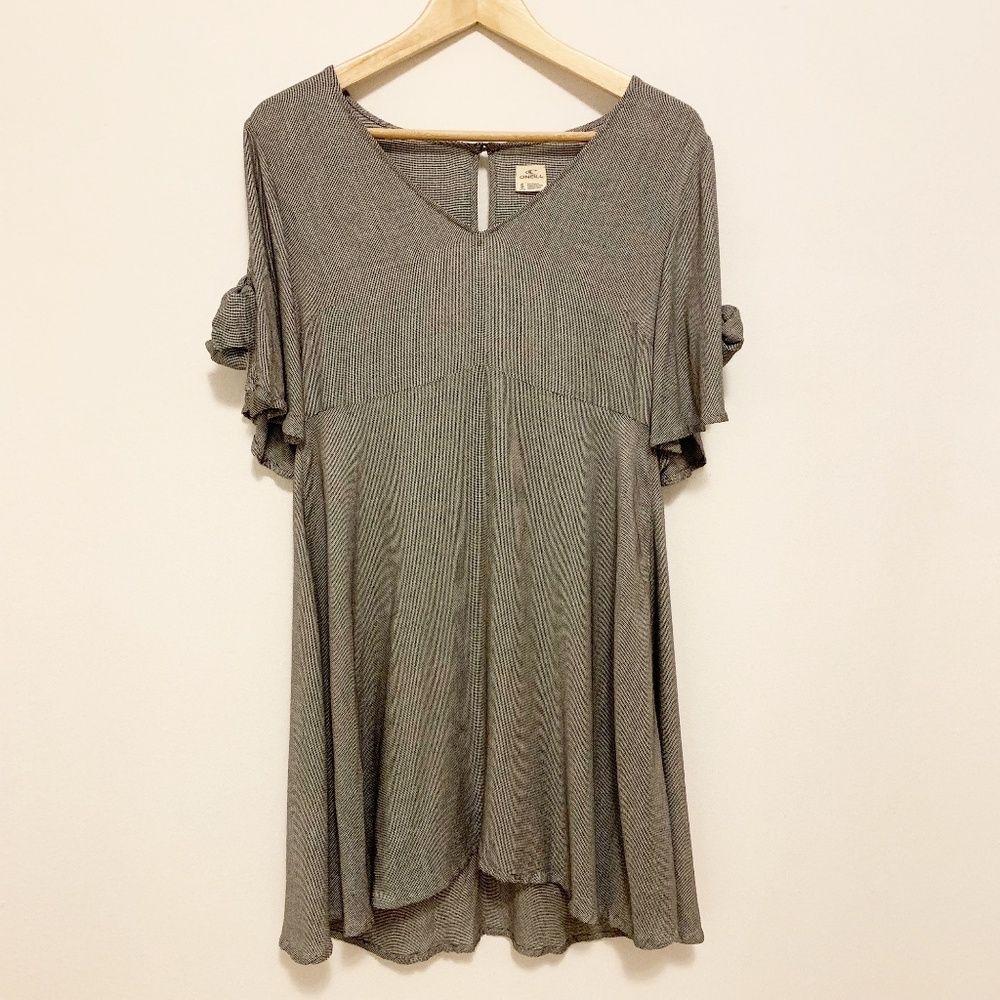 O'Neill Bow Sleeves V Neck Checkered Swing Dress Small